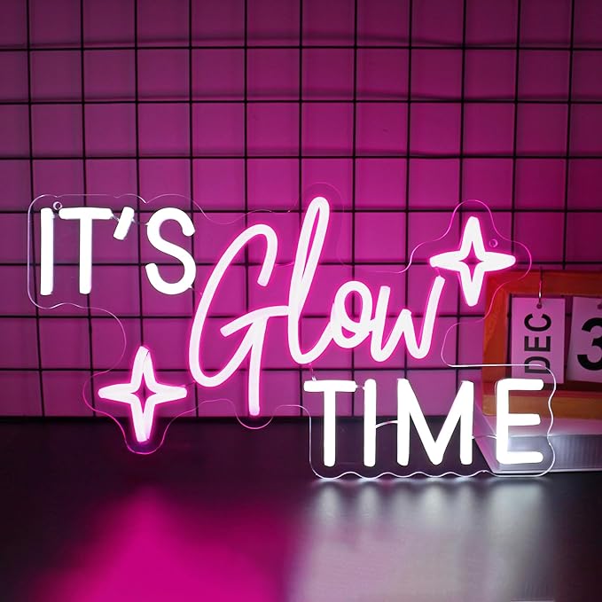 It's Glow Time Neon Sign, Neon Signs for Wall Decor Neon LED Signs Room Neon Light Up Signs Home Decor for Bedroom Club Party Bar Shop USB Operated