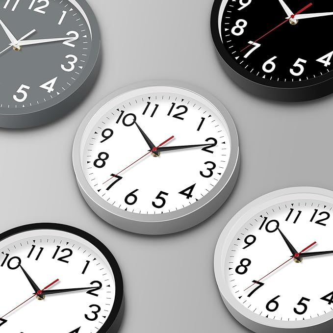 12 Inch Wall Clock Battery Operated Silent Non Ticking Analog Modern Decorative for Office Kitchen Outdoor Living Room Classroom Bedroom Bathroom School(Silver)