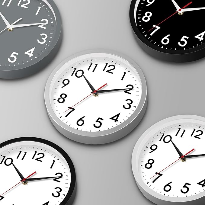 Wall Clock Analog 10 Inch Silent Non Ticking Battery Operated Modern Decorative for Living Room Kitchen Office Bedroom Bathroom(Black)