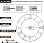 1st owned Large Wall Clock for Living Room Decor Silent Non-Ticking Decorative Wall Clock Roman Numerals Vintage Battery Operated for Kitchen Farmhouse Cafe Office Decor (Silver, 32 Inches)