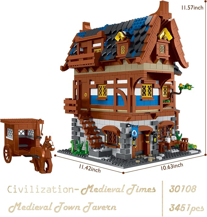 JMBricklayer Medieval 30108 House Building Sets for Adults - Creative Tavern Medieval Castle Construction Toys, Collectible Display Model Kits, Office or Room Decor Gifts for Girls Boys