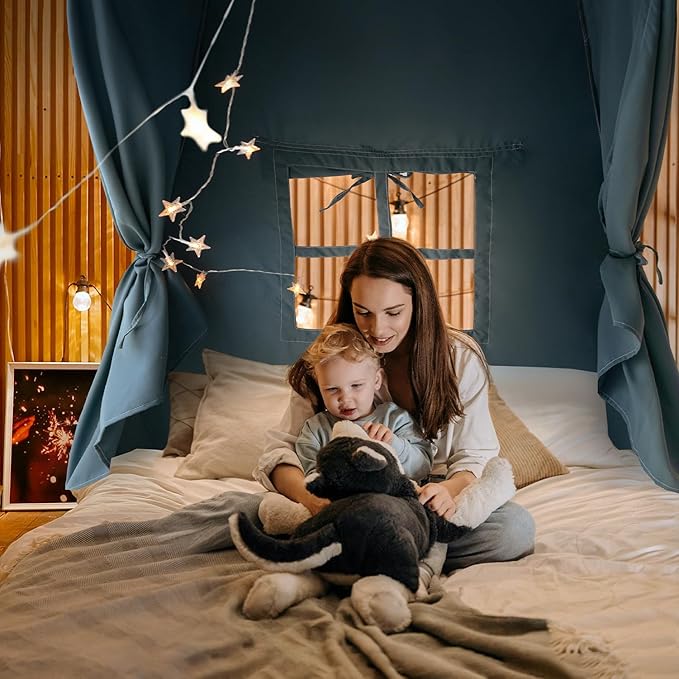 Razee Full Size Bed Canopy for Kids, Boys Bed Tent Dream Privacy Sleeping Tents Indoor, Toddler Under Bunk Bed Tent with Pennant Banners