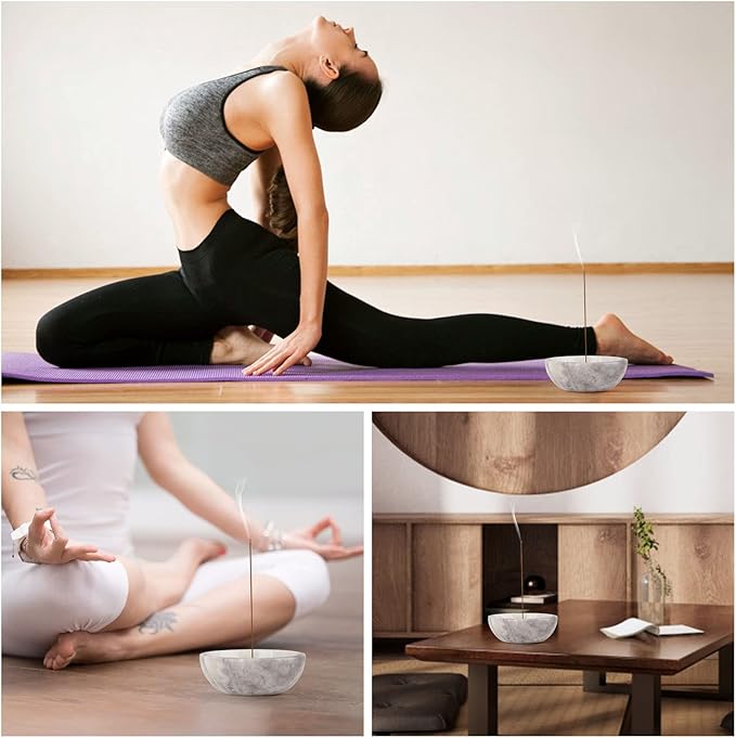 Koville African Natural Marble Incense Holder, Incense Holders for Sticks, Sturdy Incense Burner Ideal for Meditation and Relaxing, Easy to Clean(Grigio Fantasy)