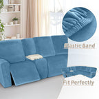 Arfntevss Sectional Recliner Couch Covers Velvet Washable Corner Sectional Sofa Cover for Reclining Stretch Soft Thick L Shape Recliner Slipcover Set (5 Seat with 1 Console Cover, Light Blue)