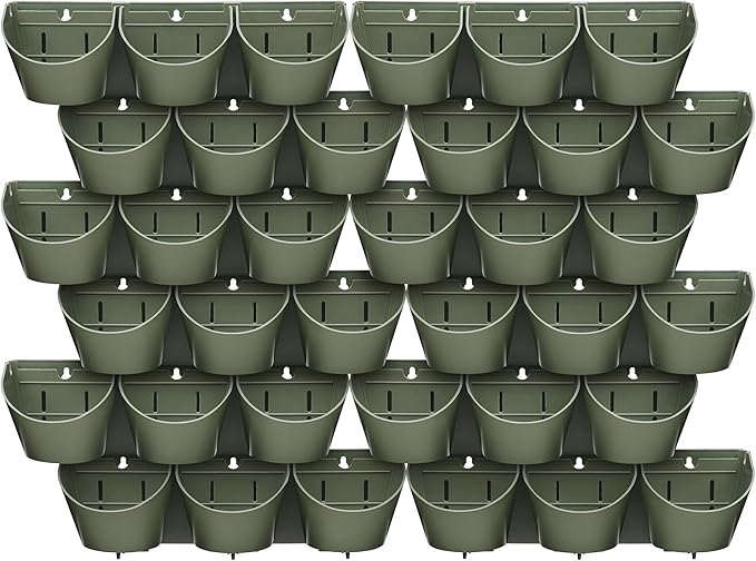 Worth Garden Upgraded 12 Sets (36-Pocket) Self Watering Stackable Vertical Planters - Wall Mounted Plastic Plant Grow Pots fr Strawberries Flowers Herbs - Indoor Outdoor Green Wall Decoration (Green)