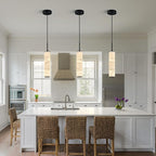 LMQNINE Natural Alabaster Pendant Lights for Kitchen Island White Marble Long Tube Chandelier Black Modern Ceiling Light Fixtures for Living Room Bedroom Dining Room Table Hallway(S-2Pack)