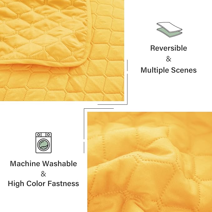 Exclusivo Mezcla Reversible Full Queen Quilt Bedding Set with Pillow Shams, Lightweight Quilts Queen Size, Soft Bedspreads Bed Coverlets for All Seasons - (Bright Yellow, 90"x96")