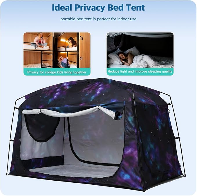 Bed Tent,Portable Privacy Sleeping Bed Canopy,Blackout 90% Drapes for Kids and Adult,Indoor Space Tent with Breathable Large Mesh Windows