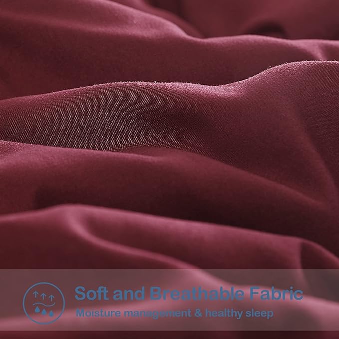 EASELAND King Size Down Alternative Comforter - Quilted Duvet Insert for All Seasons, Soft Lightweight with Corner Tabs, Summer Winter Warm Bedding, Burgundy 90x102 Inches