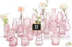 RUCKAE Pink Flower Vase in Bulk 22 Glass Bud Vases Vintage Small Vases for Centerpiece Table Wedding Decorations Home Decor Party (Pink)