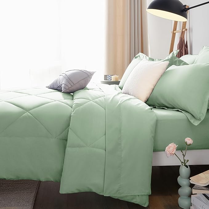 CozyLux Full Size Comforter Sets Sage Green - 7 Pieces Bed in a Bag Full, Luxury Soft Bed Set for All Seasons, Bedding Set with Down Alternative Comforter, Sheets, Pillowcases & Shams