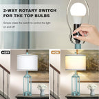 Table Lamp for Living Room, Vintage Rustic Industrial Farmhouse Lamps with USB A+C Charging Ports & AC Outlet, Beside Nightstand Metal Lamp with LED Night Light & Fabric Shade for Bedrooms