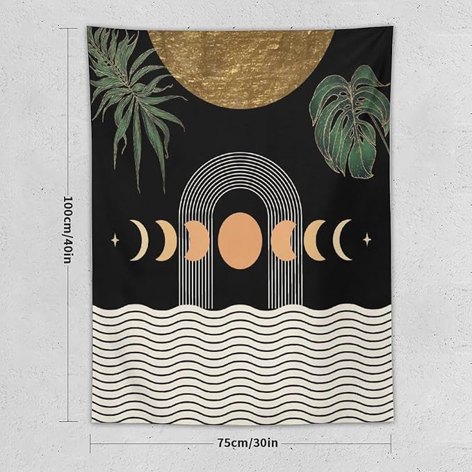 Abstract Boho Tapestry, Mid Century Tropical Tree Leaves Modern Geometric Arch Bohemian Botanical Tapestry, Home Aesthetic Wall Hanging Art Decor for Living Room Bedroom Dormitory 60x80 Inch