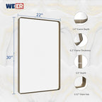 WEER 22x30 Inch Bronze Bathroom Mirror for Vanity, Brushed Bronze Metal Frame Rounded Rectangle Mirror with Tempered Glass, Anti-Rust (Horizontal/Vertical)