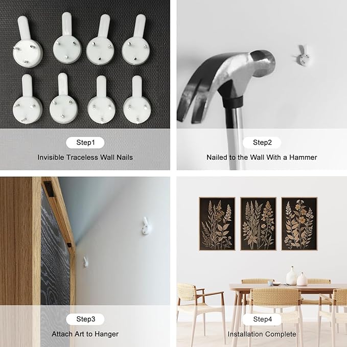 HLNIUC Vintage Botanical Fern Framed Canvas Wall Art Set,Black and Tan Plant Leaf Wall Decor,Netural Minimalist Herb Floral Art Print,Modern Farmhouse Wall Painting for Living Room,Bedroom - 16”x24”x3