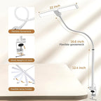 Led Desk Lamp for Home Office, Eye-Care Architect Light with Clamp, Smart Double Head Computer Monitor Table Clip Lamp, Adjustable Flexible Gooseneck, 25 Lighting Models, Task Lamp, White and Sliver