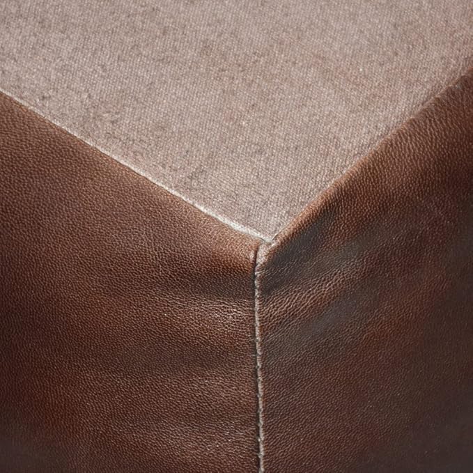 Square Shaped Goat Leather Handmade Eco-Friendly Brown Pouf - 18" x 18" x 18", Plain Solid, Recycled Cotton Filled Stuffed Seating PF12