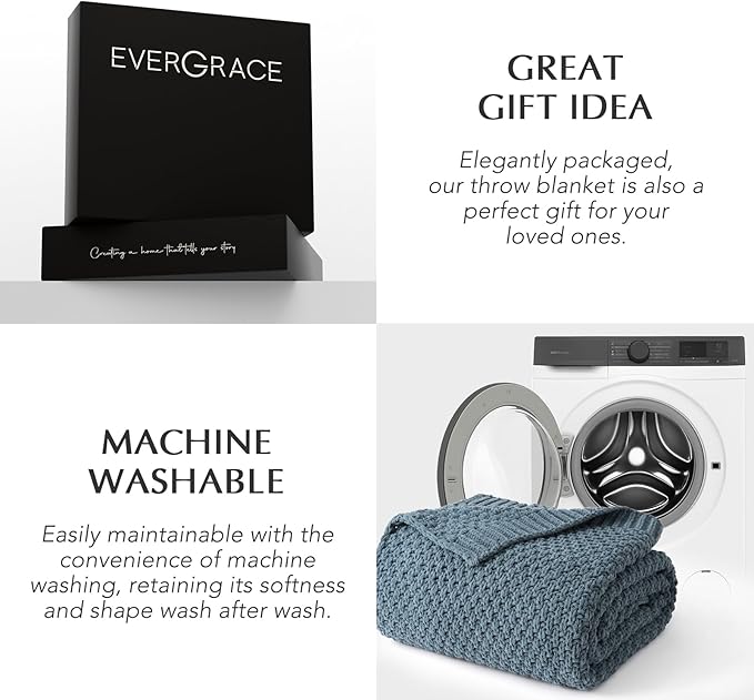 Chunky Chenille Knit Throw Blanket for Couch, Soft Luxurious Moss Stitch Blankets for Bed, Cozy Decorative Farmhouse Knitted Throws for Sofa, Stormy Blue, 50" x 60"