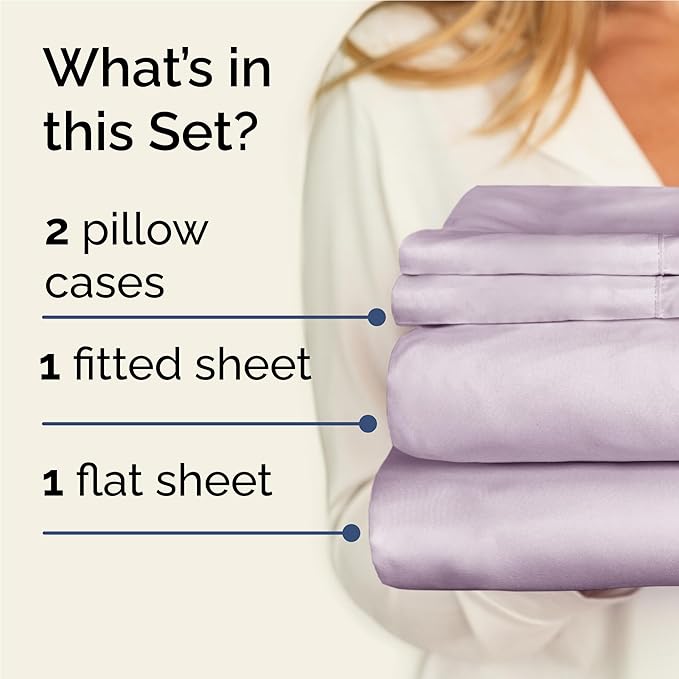 Twin XL Sheets Set 4 Piece - Includes 2 Pillowcases - Bed Sheets Twin XL - Soft Hotel Luxury Bedding - Cooling, Comfy & Breathable - 1 Flat & 1 Fitted & 2 Pillowcases w/ Deep Pockets - Light Lavender