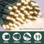 Warm White Wide Angle LED String Lights, 64.8 Ft 300 Count, Pack of 3 Strands 21.9 Ft 100 Lights UL Certified Commercial Grade Green Wire 5mm Holiday String Light