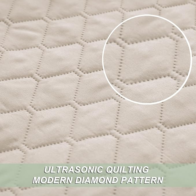 Exclusivo Mezcla Reversible Full Queen Quilt Bedding Set with Pillow Shams, Lightweight Quilts Queen Size, Soft Bedspreads Bed Coverlets for All Seasons - (Brich Beige, 90"x96")