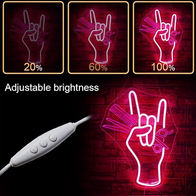 WLHOPE Salon Hand Neon Signs for Wall Decor Adjustable LED Lights Decorations for Haircut Barber Shop Salon Studio, Get Your Business Seen Day or Night