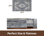 AMOAMI-3X5 Area Rug-Soft Washable Vintage Throw Accent Rugs for Living Room, Entryway, Bedroom, Kitchen, Bathroom, Laundry Room, Kitchen, Bathroom, Bedside, No Slip Blue