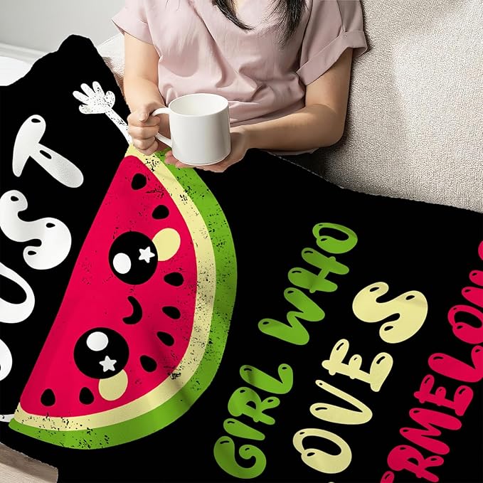 Watermelon Blanket for Girls Women Just A Girl Who Loves Watermelon Throw Blanket Lightweight Fuzzy Cozy Plush Flannel Fleece Blankets for Bed Decor 50"x60"