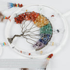 7 Chakras Tree of Life Dream Catcher Wall Decor with Rainbow Healing Crystal Stone Handmade White Feather DreamCatchers Wall Hanging Ornaments for Bedroom Home Decor Blessing Gift Wedding Party-23.6"