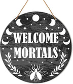 Muktoujaumai Witch Signs for Front Door, Witchy Hanging Sign Decor Halloween Wall Decorations Magic Witchcraft Sign for Gothic House, Porch, Entryway, Housewarming Gift for Wicca, Welcome Mortals