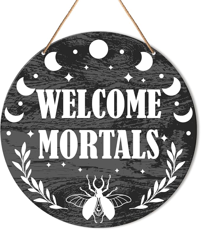 Muktoujaumai Witch Signs for Front Door, Witchy Hanging Sign Decor Halloween Wall Decorations Magic Witchcraft Sign for Gothic House, Porch, Entryway, Housewarming Gift for Wicca, Welcome Mortals