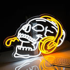 Skull Headphone Neon Sign Headphone Neon Light for Wall Decor LED Dimmable USB Skull Light Up Sign for Halloween Party Game Room Personalized Gifts(12.6 * 16.5In)