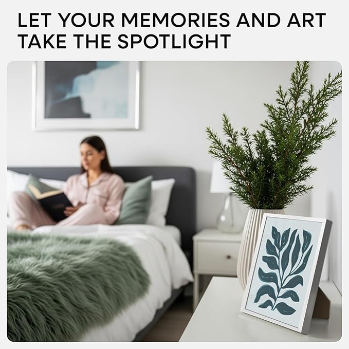 Homeforia 8.5x11 Picture Frame Silver, High End Metal 8.5 x 11 Poster Frames with Mat 6 by 8 Photo, 11x8.5 Frame Matted to 6x8 Print, 8.5by11 Wall or Tabletop Frame, Tempered Glass, Wall Kit, Set of 1