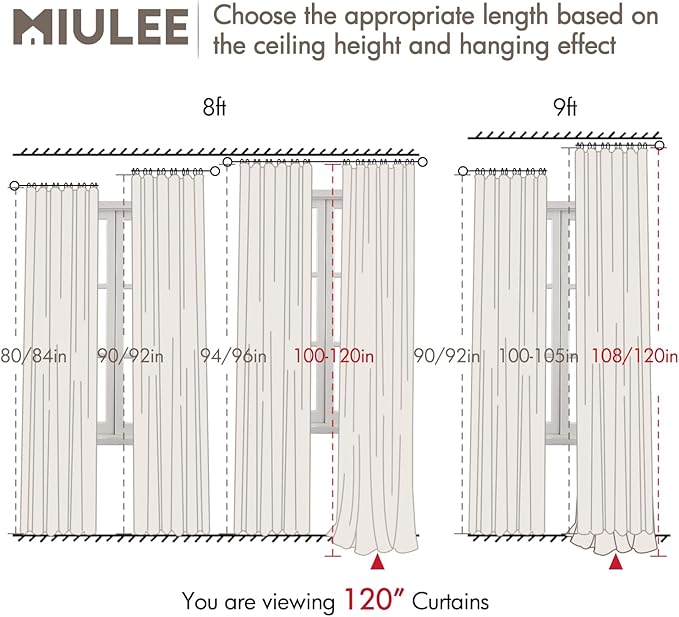 MIULEE 100% Blackout Curtains 120 Inch Long 2 Panels for Bedroom, Thick Luxury Faux Linen Black Out Curtain Room Darkening Back Tab Pleat Window Textured Drapes with Hooks for Living Room, Gery