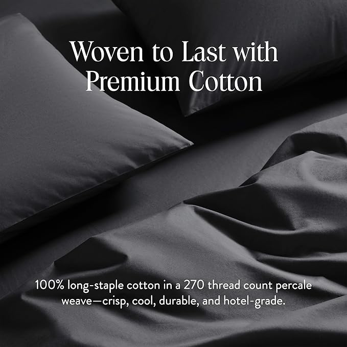 Brooklinen Luxury Percale Duvet Cover – 100% Cotton, Cool, Crisp, Extra-Long Corner Ties, Button Closure, Soft & Breathable – Machine Washable, Duvet Cover King/California King Bed Sizes (Slate)