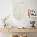 JONKASIPA Macrame Woven Wall Hanging, Bohemian Wall Decor, Handmade Woven Tapestry with Tassels, Delicate Lace Decor Crafts for Bedroom,Living Room or Farmhouse (Beige)