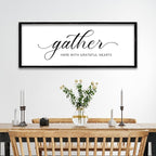 ZZJJHYWGQ Gather Here With Grateful Hearts Sign Rustic Farmhouse Wall Art 32"×12" For Dining Room kitchen Family Gathering Thanksgiving Decor Minimalist Large Wooden Framed Hanging Art (Black)