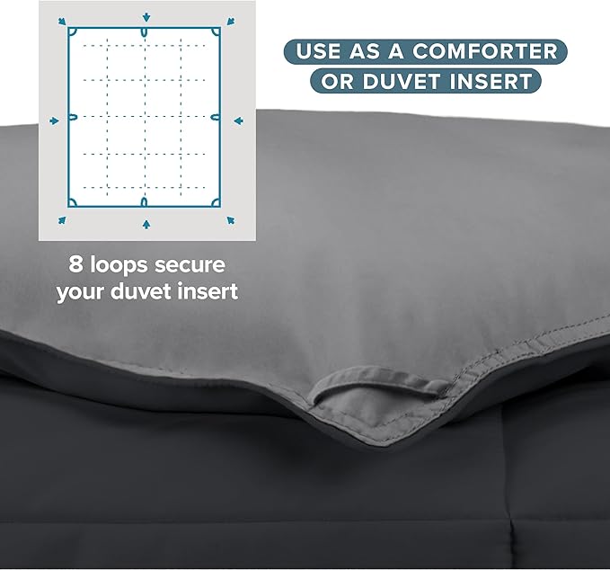 Bare Home Queen Comforter - Reversible Colors - Goose Down Alternative - Ultra-Soft - Premium 1800 Series - All Season Warmth - Bedding Comforter (Queen, Black/Grey)