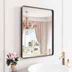 Black Bathroom Mirror 24X32 Inch, Black Metal Framed Mirror for Wall, Rounded Rectangle Matte Bathroom Vanity Mirror with Tempered Glass, Anti-Rust, Horizontal/Vertical