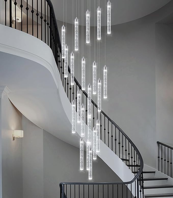 20-Lights Chandelier LED Dimmable Chandeliers for Entryway Flush Mount Ceiling Pendant Light Fixture Crystal Chandeliers for Living Room Chrome Finished Lighting Modern 156in High Ceiling Chandelier