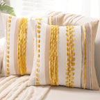 Boho Throw Pillow Covers 18x18 Set of 2 Farmhouse Decorative Cushion Case Striped Square Pillows Cover Chenille Pillow Cases Accent Neutral Pillowcase for Sofa Couch Bed,Yellow