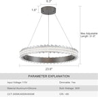 Modern Silver Grey Led Pendant Light,36W Dimmable LED Chandelier Lighting Fixture, 1 Ring Circular Hanging Led Pendant Lighting for Living Room Dining Room Kitchen Island Foyer Office