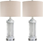 25" Rustic Table Lamps Set of 2, Vintage Nightstand Lamps with 2 USB Ports, Farmhouse Antique White Desk Lamp with Glass Night Light for Living Room Bedroom Dorms, 4 Bulbs Included