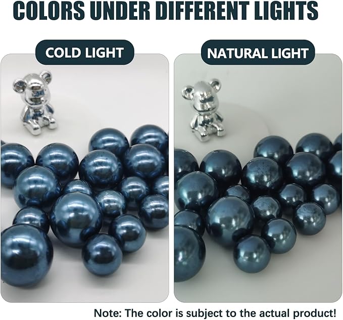 200 PCS Navy Blue Vase Fillers, Pearls Bead for Centerpieces Vases, 10/14/20 MM No Hole Beads, Fake Pearls for Wedding Birthday Anniversary Theme Party Table Centerpieces Decor