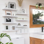 RICHER HOUSE 8 Set Floating Wall Mounted Shelves, Nursery Hanging Book Shelves with Lip for Storage, White Display Picture Ledge Shelf for Bedroom Bathroom Kitchen Living Room Wall Decor, Modern White