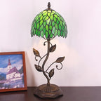 Small Tiffany Lamp Stained Glass Table Lamp Metal Leaf Accent Desk Memory Lamp Sympathy 8X20 Inch (Green Wisteria Leaves Style)