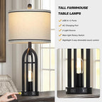 27" Farmhouse Table Lamps Set of 2 with USB A+C Charging Ports,3-Way Dimmable Touch Control Bedside Lamps with Nightlight,Vintage Modern Lamp for Living Room Bedroom with 2 Light Sources