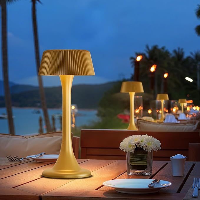 uuffoo Rechargeable Table Lamp, Outdoor Table lamp Cordless with Stepless Dimming & 3 Color Temperatures, Battery Operated Night Light for Patio, Bar, Restaurant, Home, Bedroom, Dining (Gold)