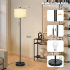 Floor Lamp for Living Room, 63in Black Standing Lamp, 3-Way Dimmable Floor Lamp for Bedroom, Tall Lamp with White Linen Shade for Office