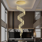 Large Spiral Stair Chandeliers for High Ceilings Long Crystal Chandelier for Foyer LED Dimmable 36-Light Gold 150 Inches High